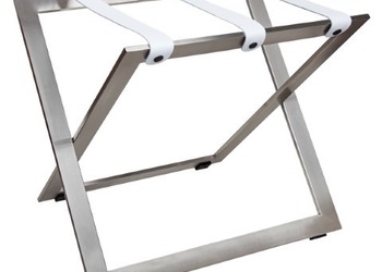 Stojak na bagaż R04S - stal nierdzewna z białymi skórzanymi pasami