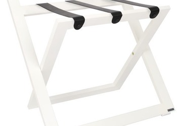 Stojak na bagaż R02S - kolor biały z czarnymi pasami skórzanymi