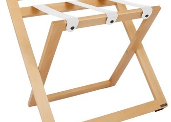 Stojak na bagaż R02S - kolor naturalny z białymi pasami skórzanymi