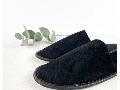 Kapcie welurowe czarne z zakrytymi palcami BC-CTBL2M