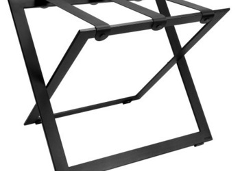 Stojak na bagaż R04BS - stal czarna z czarnymi skórzanymi pasami