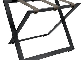 Stojak na bagaż R04BS - stal czarna z szarymi skórzanymi pasami